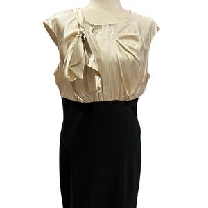 ABS Allen Schwartz Collection Dress Black Bodycon Bottom Cream Silk Top w Bow
